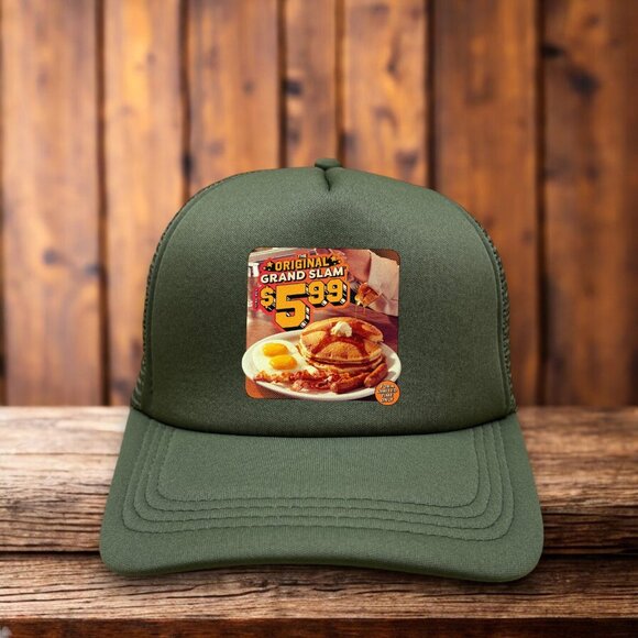 Denny's Original Grand Slam Breakfast Mens Trucker Hat Olive Retro Diner Cap - Picture 1 of 4